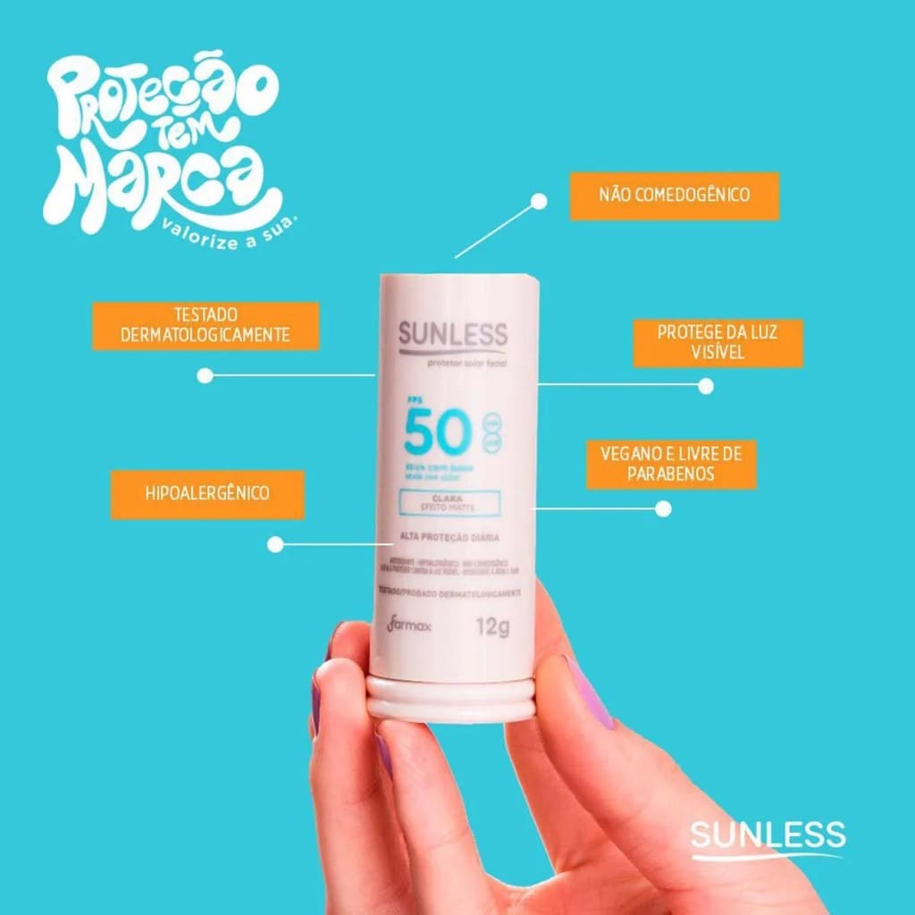 Protetor Solar Facial com Base em Bastão FPS 50 Efeito Matte Sunless Stick